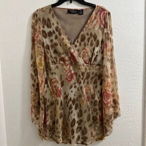 Vintage New York City Design Co. Leopard Print Floral Silk Blouse M